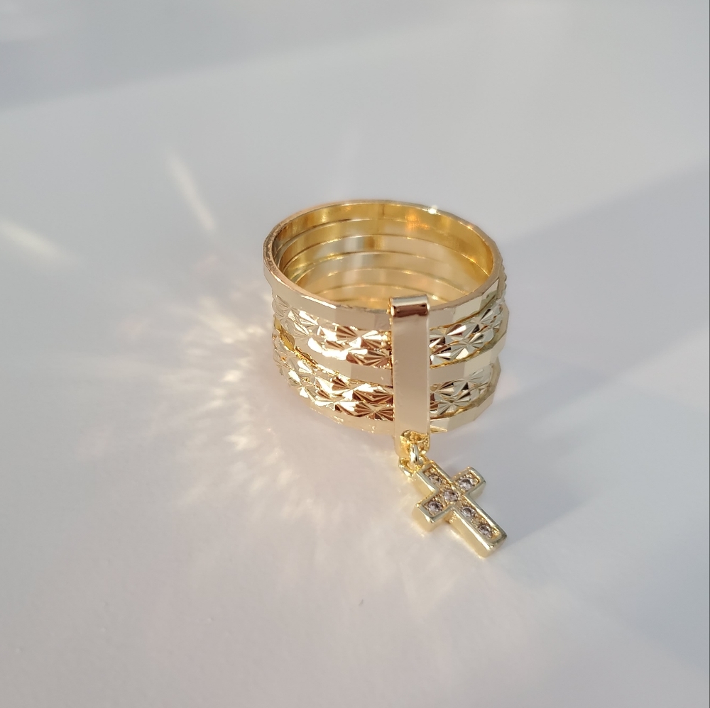 7 Band Cross Gold Plated Ring - Picture 4 of 5